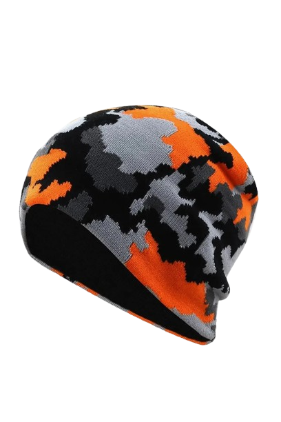 Unisex Camouflage Knit Beanie Bold Orange and Grey Winter Beanie