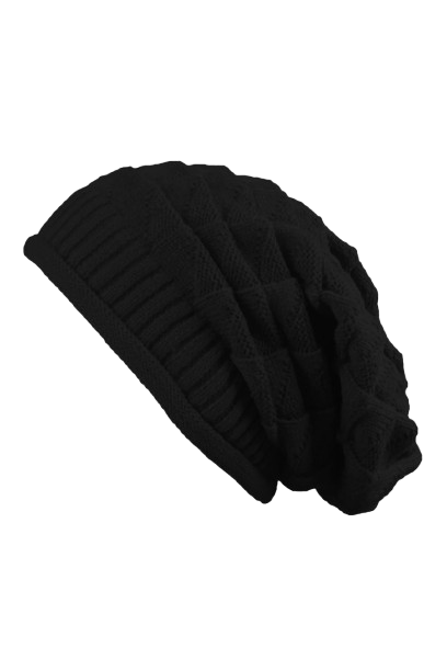 Unisex Textured Knit Beanie Classic Black Winter Beanie