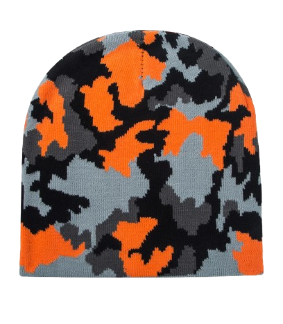 Unisex Camouflage Knit Beanie Bold Orange and Grey Winter Beanie