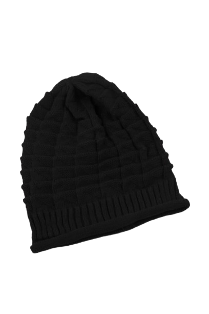 Unisex Textured Knit Beanie Classic Black Winter Beanie