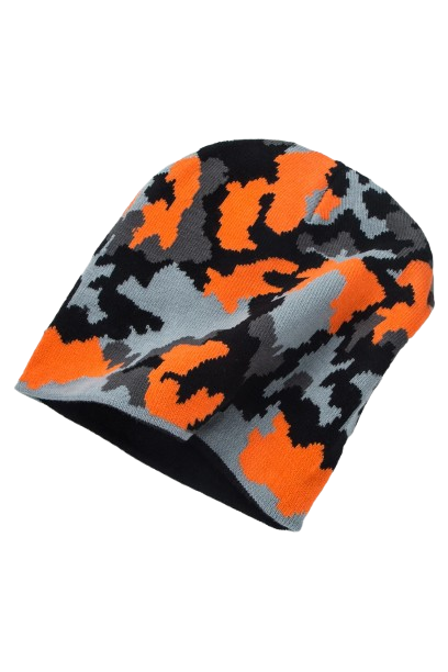 Unisex Camouflage Knit Beanie Bold Orange and Grey Winter Beanie